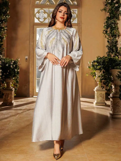 Eid Embroidered Hotfix Rhinestone Caftan Kaftan Dress