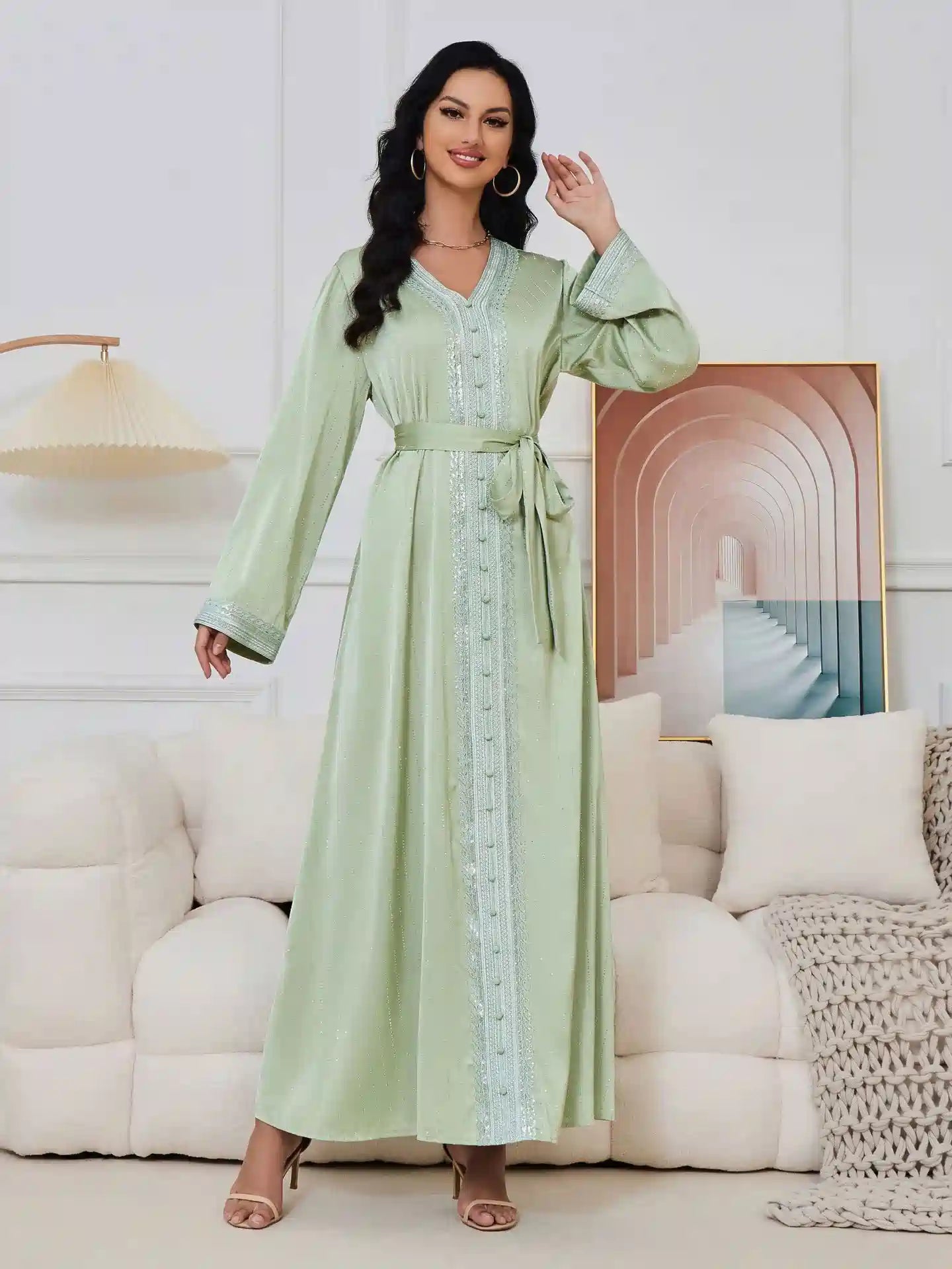 Eid Hotfix Rhinestones Caftan Kaftan Dress #25065