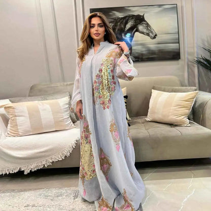 Eid Dress Sequin And Embroidery Women Caftan Kaftan Dress Jalabiya