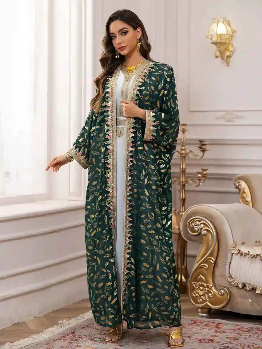 2 Pieces Set Bronzing Chiffon Caftan Kaftan Dress With Inner Sleeveless Dress #25454