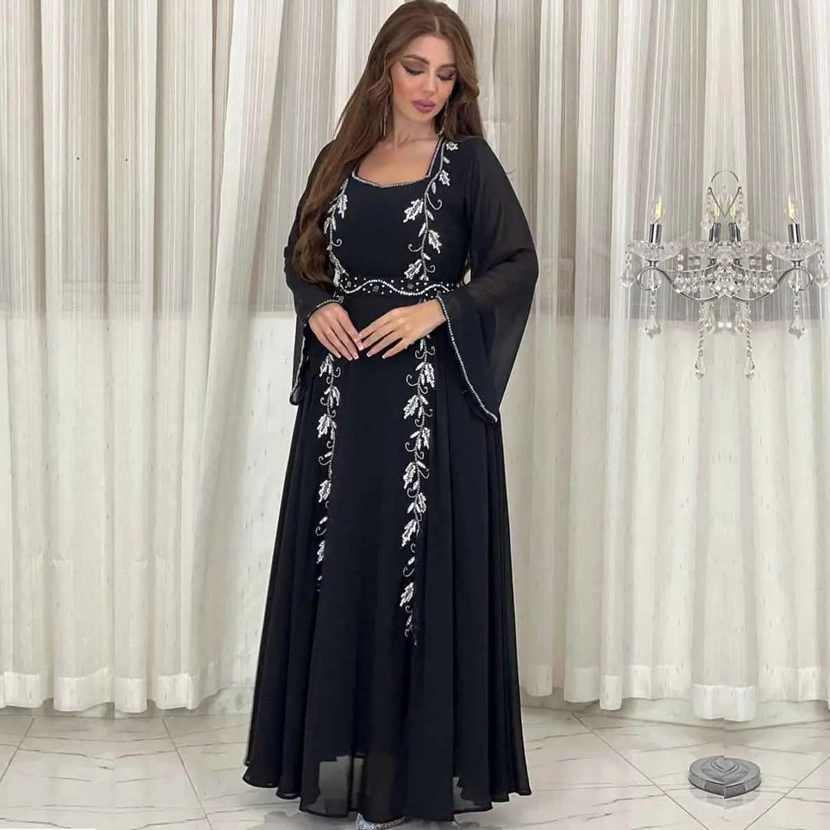 Embroidery Hotfix Rhinestone Eid Caftan Kaftan Dress