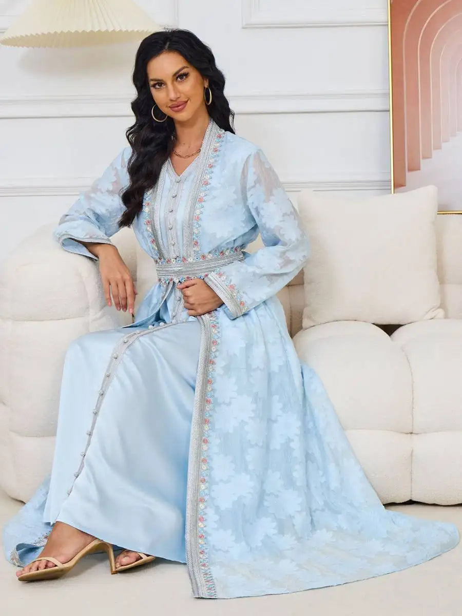 Eid Dress Arab Middle East 2 Pieces Set Kaftan Dress Caftan With Satin Inner Sleeveless Dress