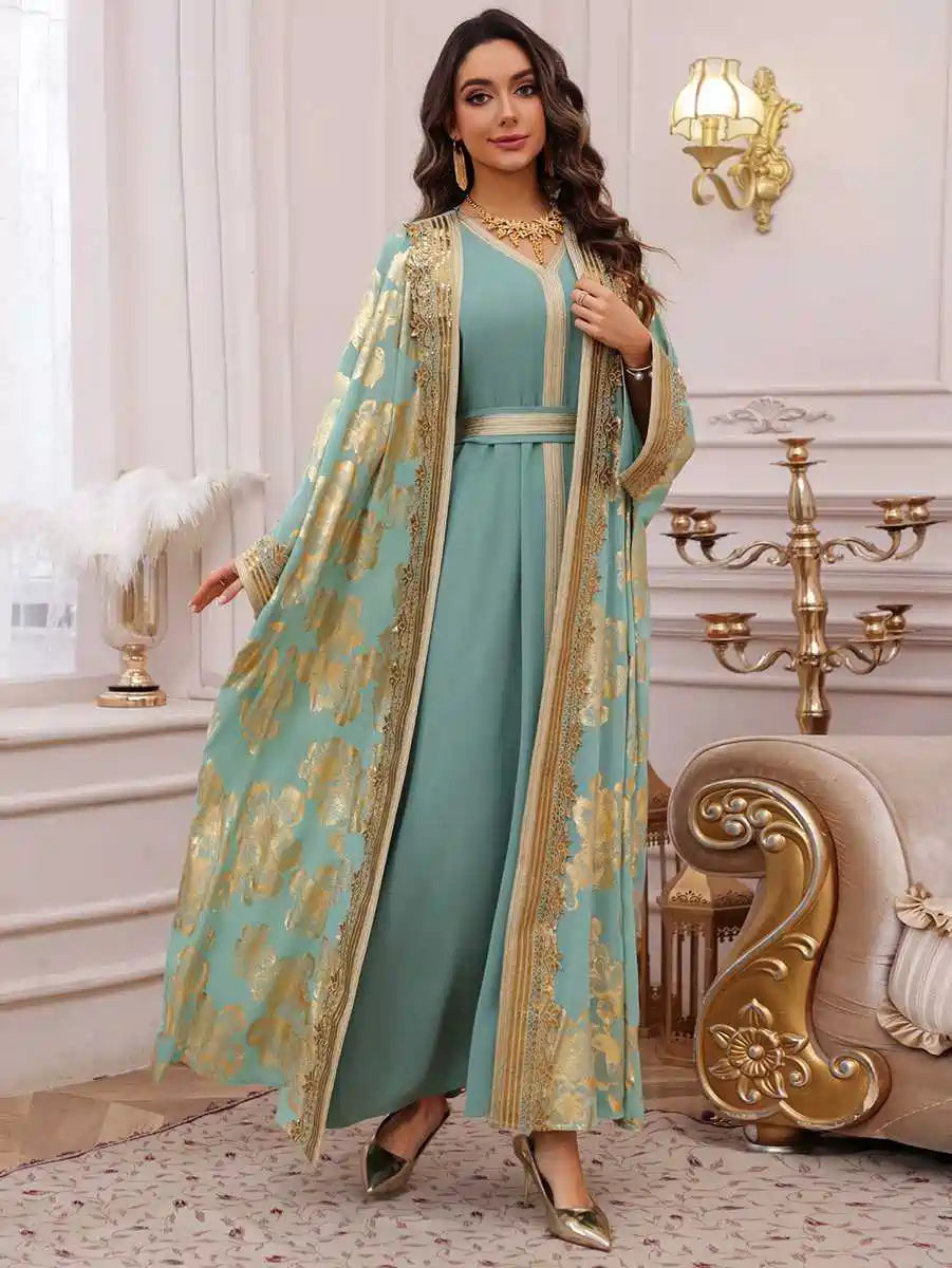 Urgarment 2 Pieces Set Eid Dress Caftan Kaftan - Bronzing - With Inner Sleeveless Dress - #25473