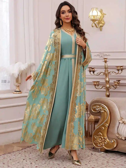 Urgarment 2 Pieces Set Eid Dress Caftan Kaftan - Bronzing - With Inner Sleeveless Dress - #25473