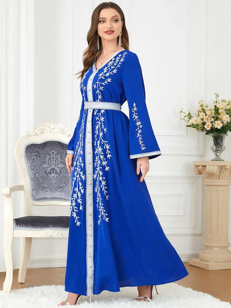 Eid Embroidered Blue Women Kaftan Dress Jalabiya