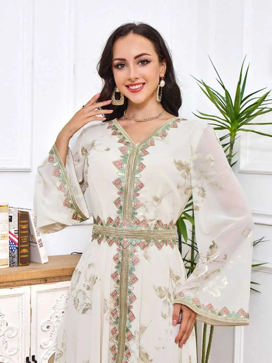 Eid Dress Bronzing Embroidery Muslim Women Caftan Kaftan Dress