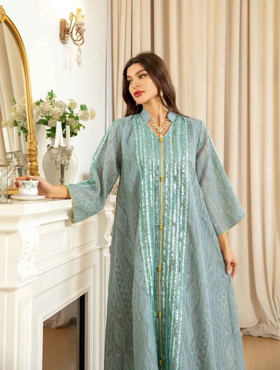 Eid Dress Sequins Embroidery Women Kaftan Caftan Dress