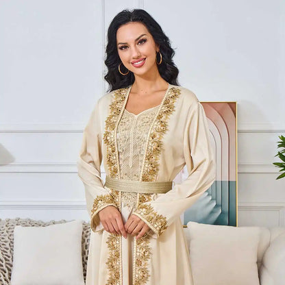 Eid Dress Beaded 2 Pieces Set Caftan Kaftan Dress With Inner Sleeveless Dress #25269