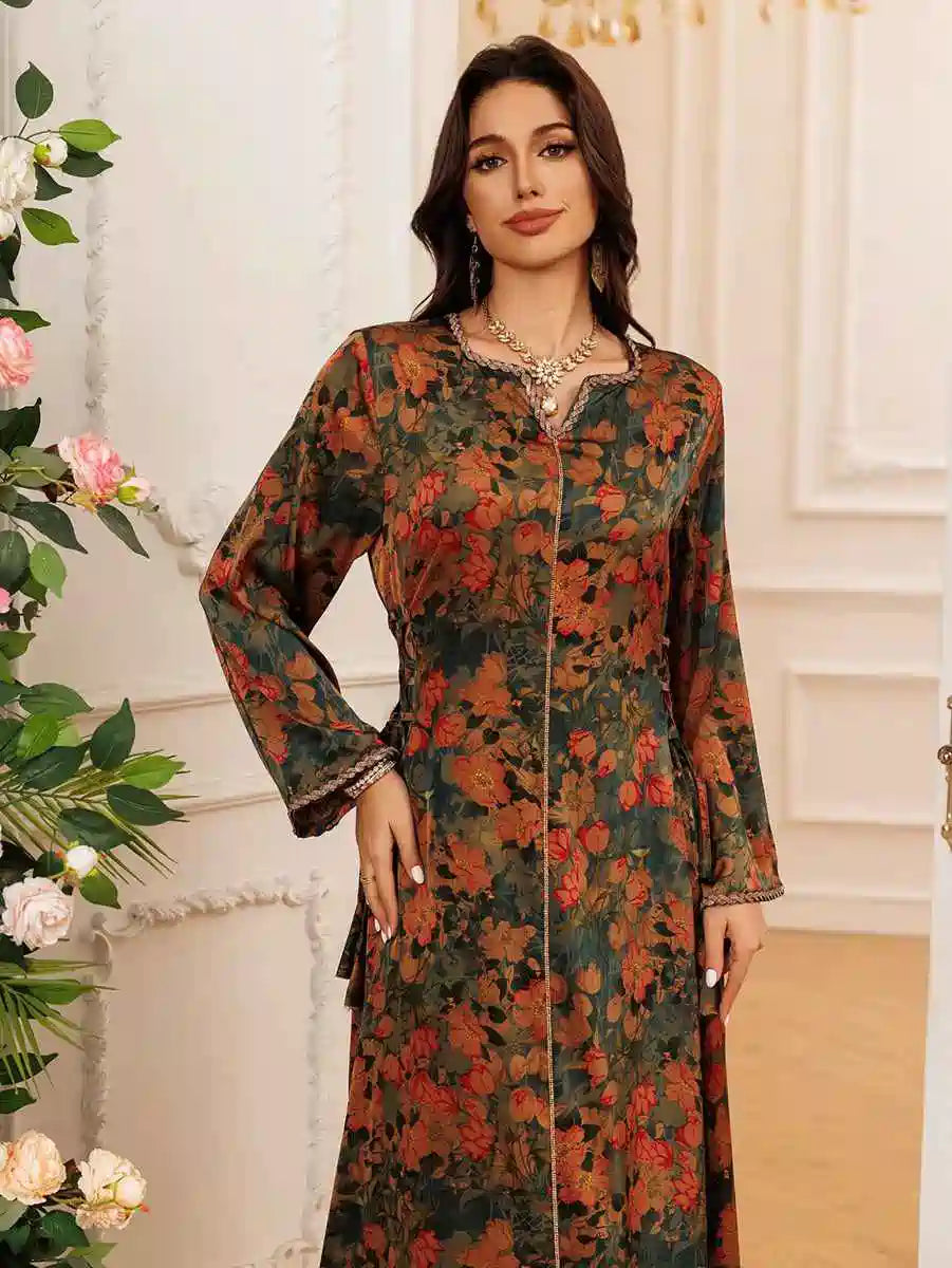 Eid Printed Hotfix Rhinestone Caftan Kaftan Dress For Celebration And Party #25442