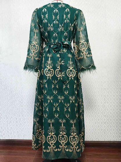 Eid Outfits Sequins Embroidery Muslim Women Caftan Kaftan Dress Jalabiya
