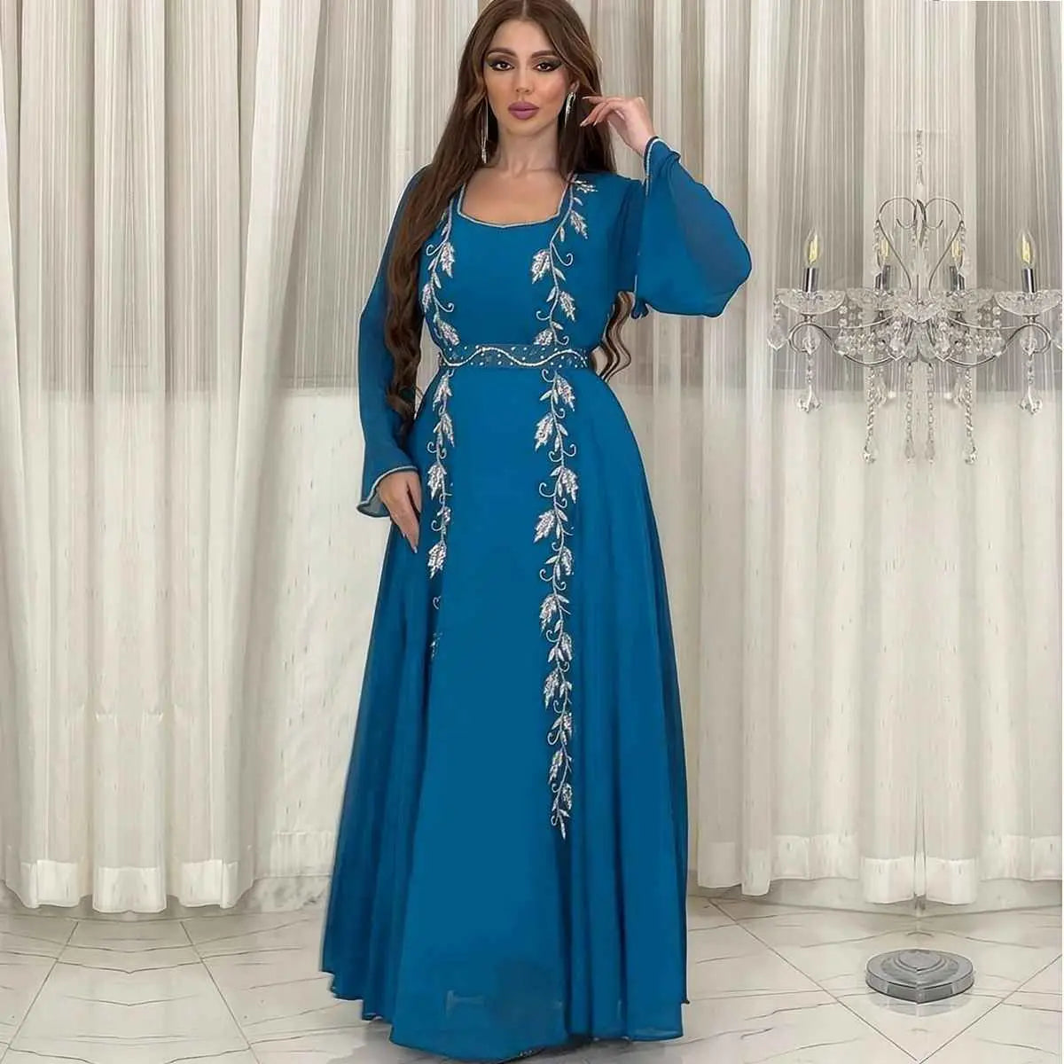 Embroidery Hotfix Rhinestone Eid Caftan Kaftan Dress