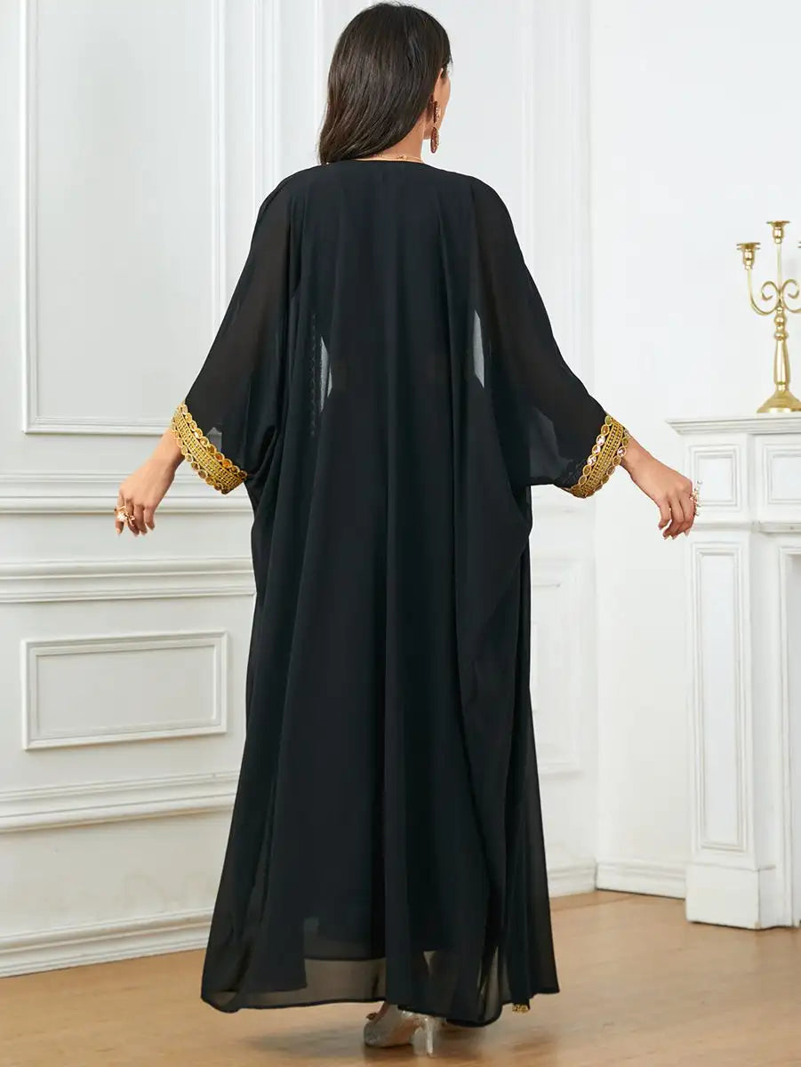 Eid Chiffon Dress 2 Pieces Caftan Kaftan Dress With Inner Sleeveless Dress