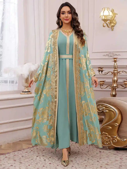 Urgarment 2 Pieces Set Eid Dress Caftan Kaftan - Bronzing - With Inner Sleeveless Dress - #25473