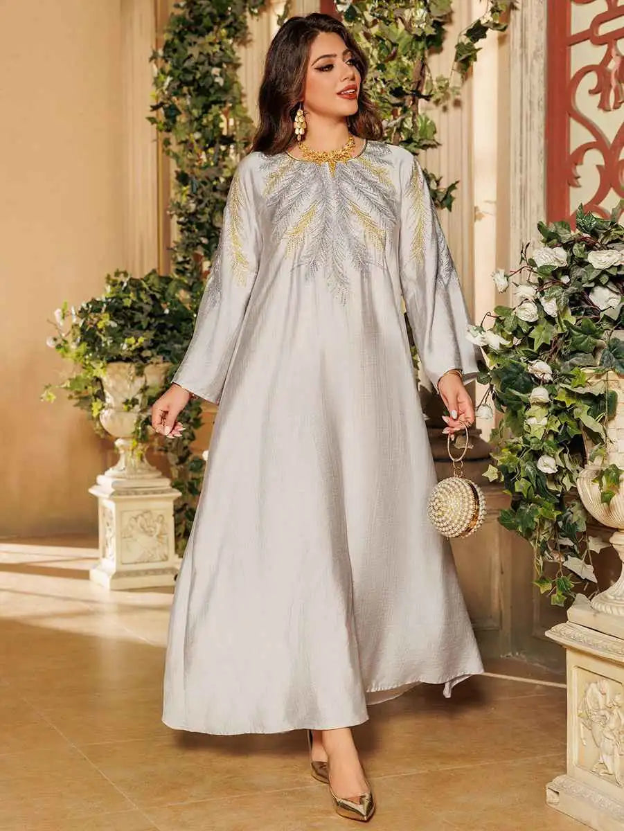 Eid Embroidered Hotfix Rhinestone Caftan Kaftan Dress