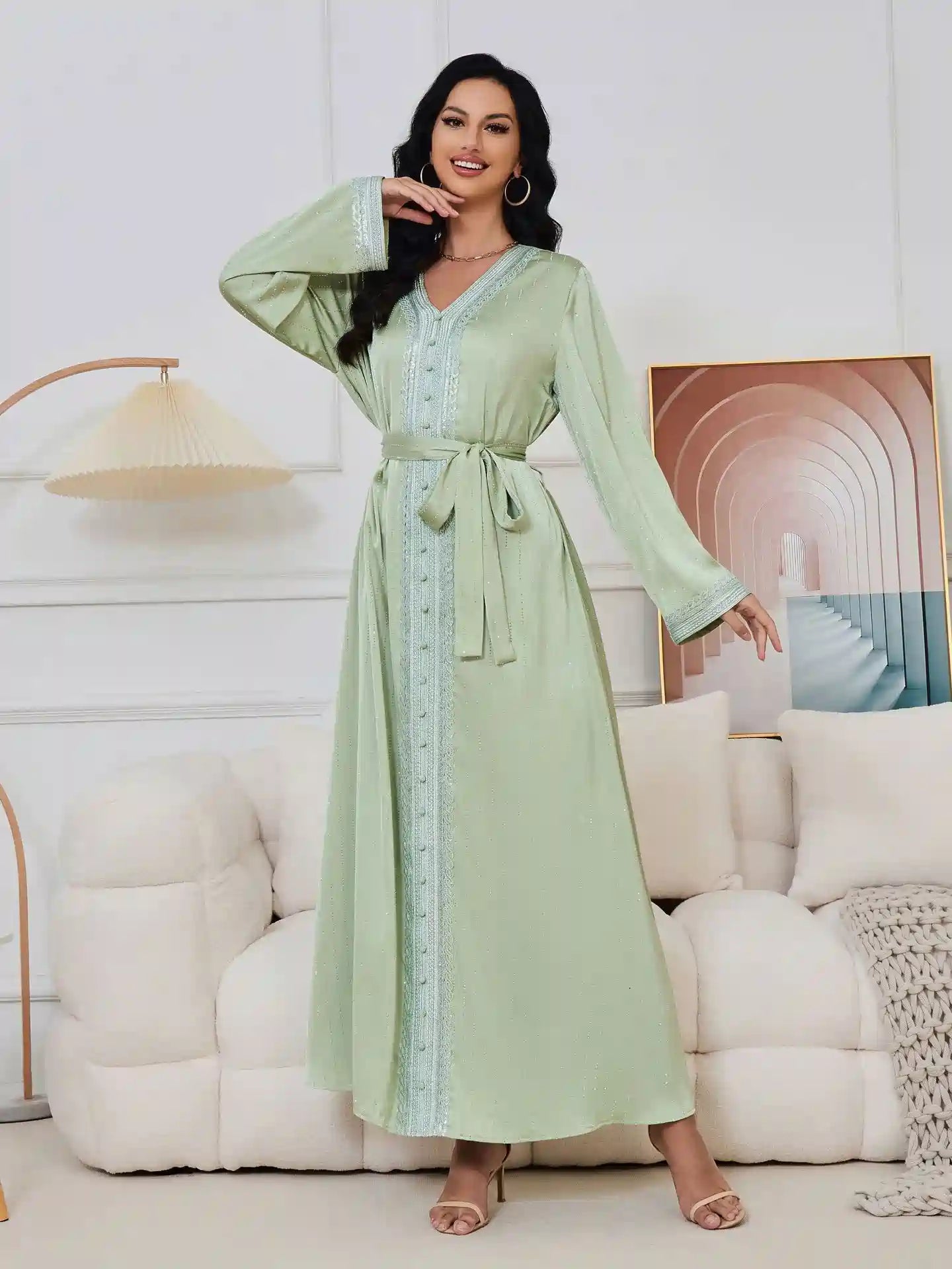 Eid Hotfix Rhinestones Caftan Kaftan Dress #25065