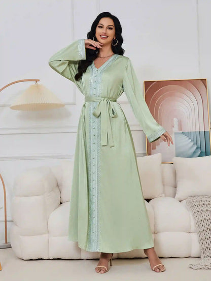 Eid Hotfix Rhinestones Caftan Kaftan Dress #25065