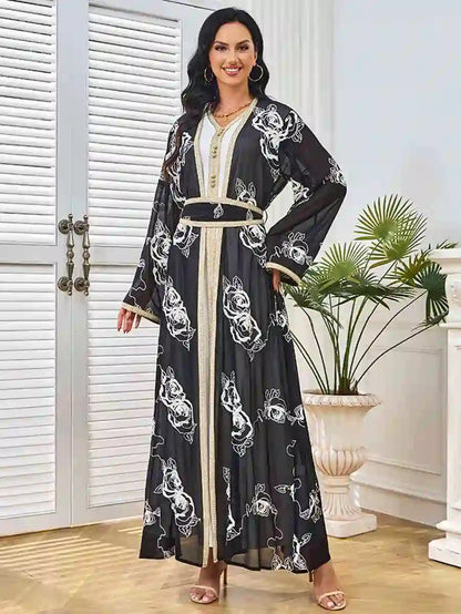 Eid 2 Pieces Set Embroidery Caftan Kaftan Dress With Inner Sleeveless Dress #25211