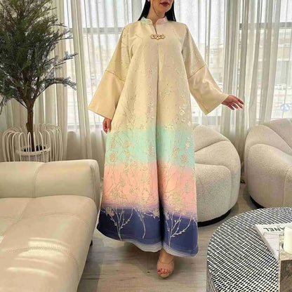 Eid Gradient Jacquard Dress Muslim Women Caftan Kaftan Dress Jalabiya