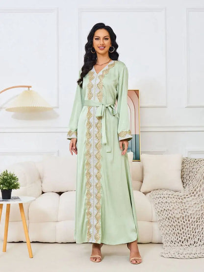 Hotfix Rhinestone Eid Dress Muslim Women Caftan Kaftan Dress