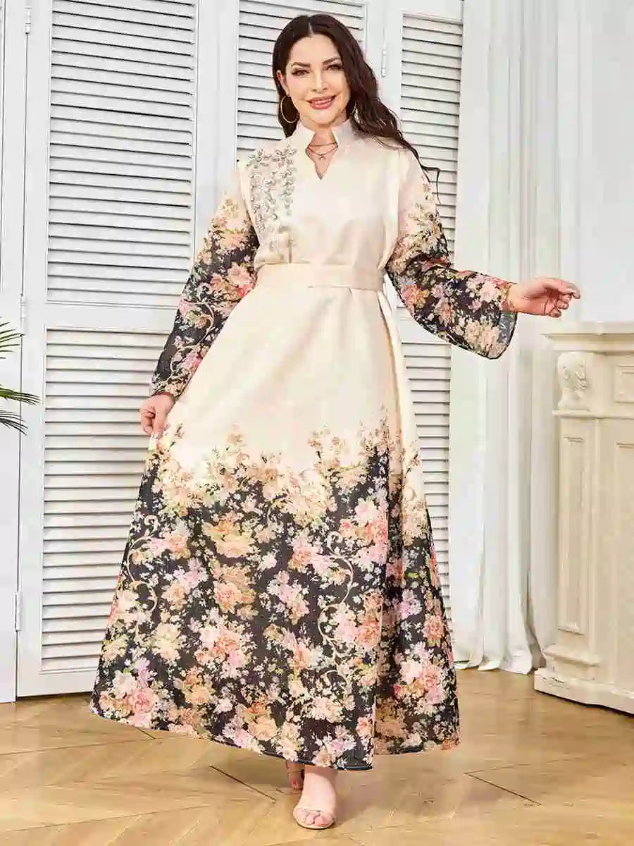 formal kaftan dress Eid Hotfix Rhinestones Printed Caftan Kaftan Dress #25374 – Urgarment