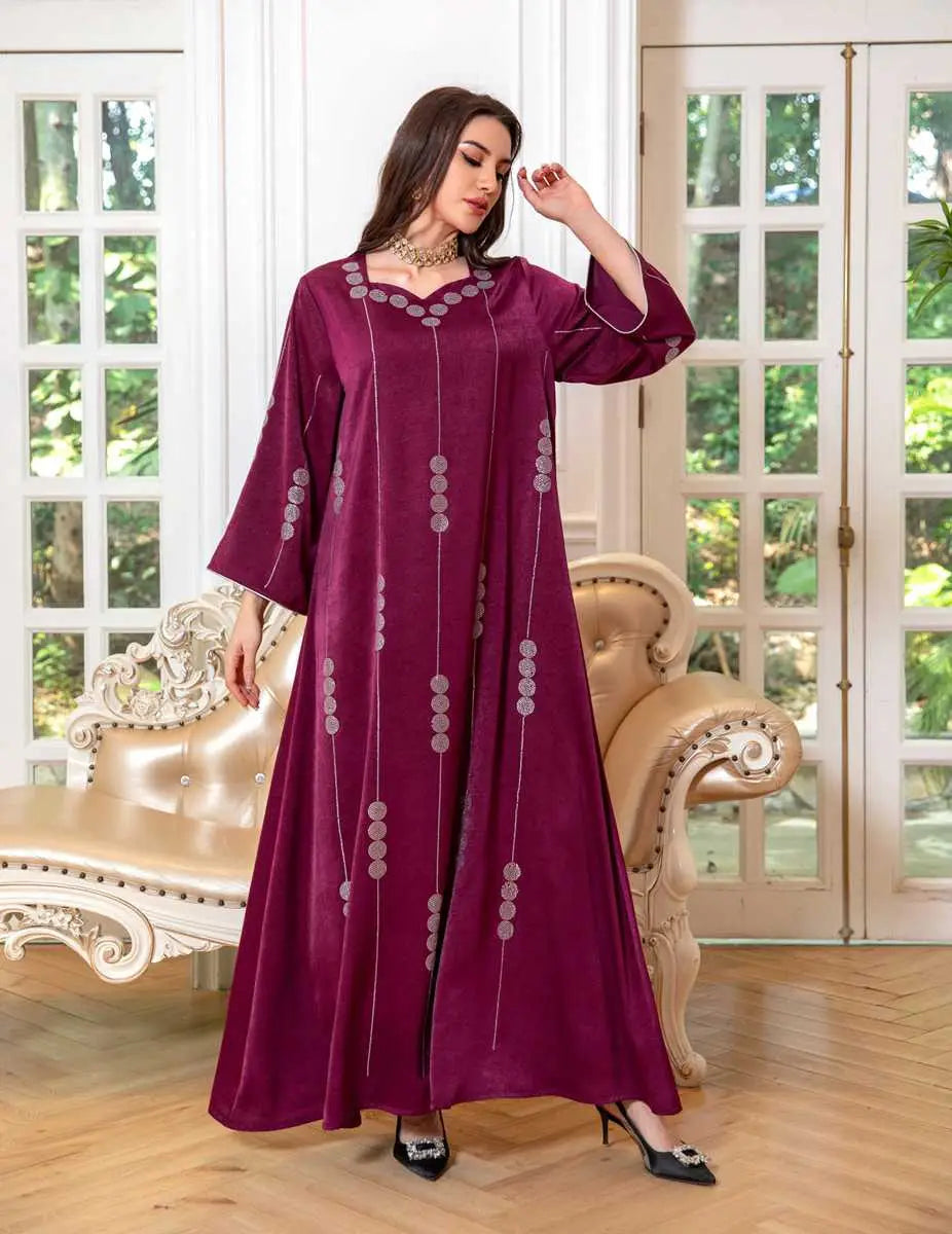 Eid Dress Hotfix Rhinestone Satin Jalabiya Caftan Kaftan Dress