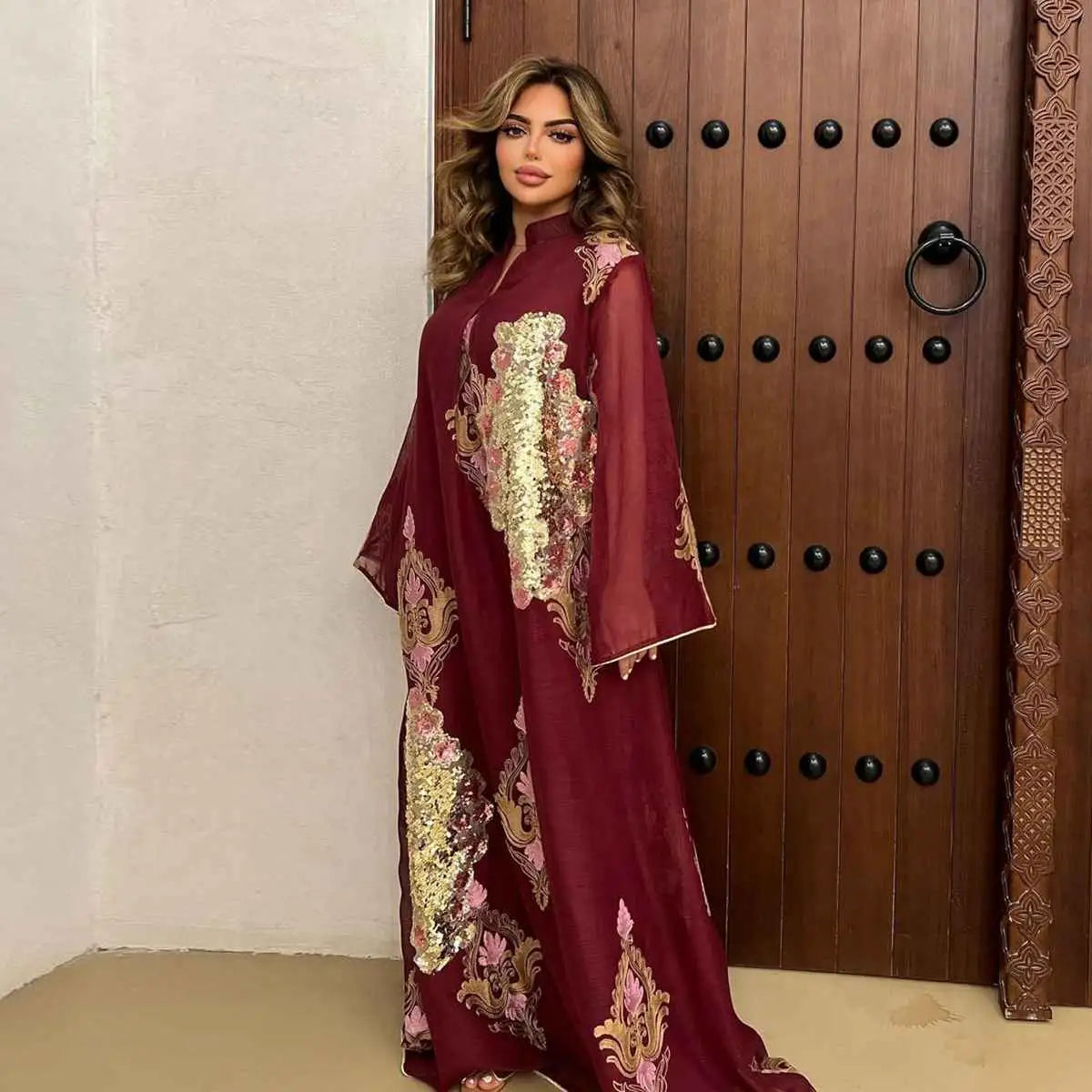 Eid Dress Sequin And Embroidery Women Caftan Kaftan Dress Jalabiya