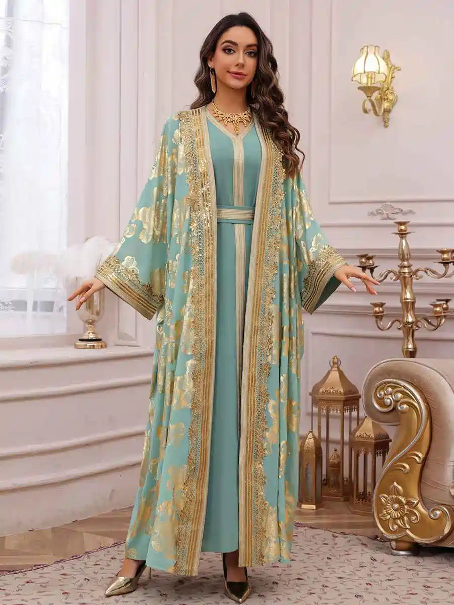 Urgarment 2 Pieces Set Eid Dress Caftan Kaftan - Bronzing - With Inner Sleeveless Dress - #25473