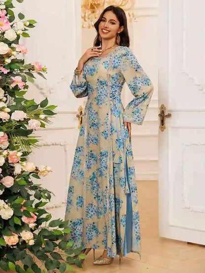 Eid Dress Floral Printed Caftan Kaftan Dress #25441