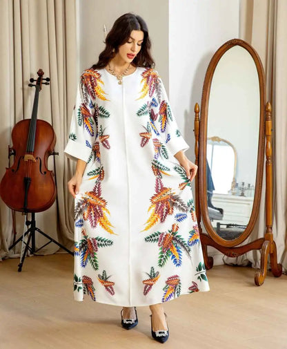 Eid Dress Beads And Rhinestone Printed Kaftan Caftan Dress