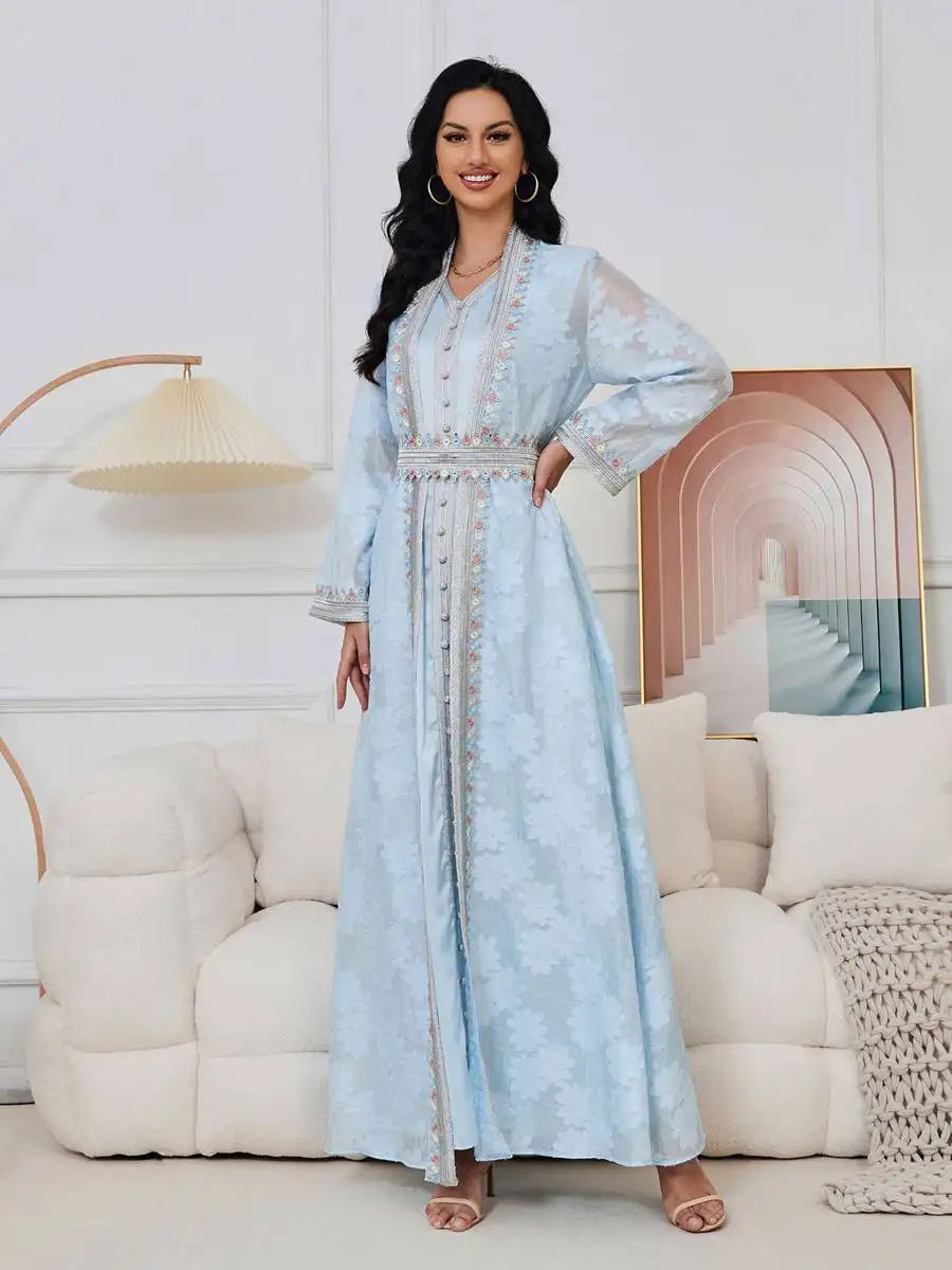 Eid Dress Arab Middle East 2 Pieces Set Kaftan Dress Caftan With Satin Inner Sleeveless Dress