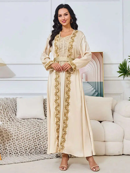 Eid Dress Beaded 2 Pieces Set Caftan Kaftan Dress With Inner Sleeveless Dress #25269