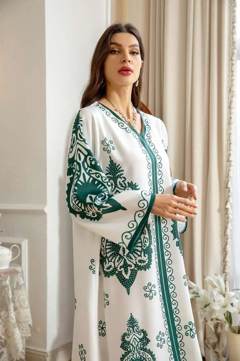 Beads Rhinestone Eid Dress Mulsim Women Caftan Kaftan Dress