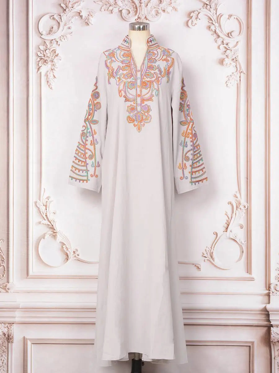 white and gold caftan dress Eid Rope Embroidery Caftan Kaftan Dress #25232 – Urgarment