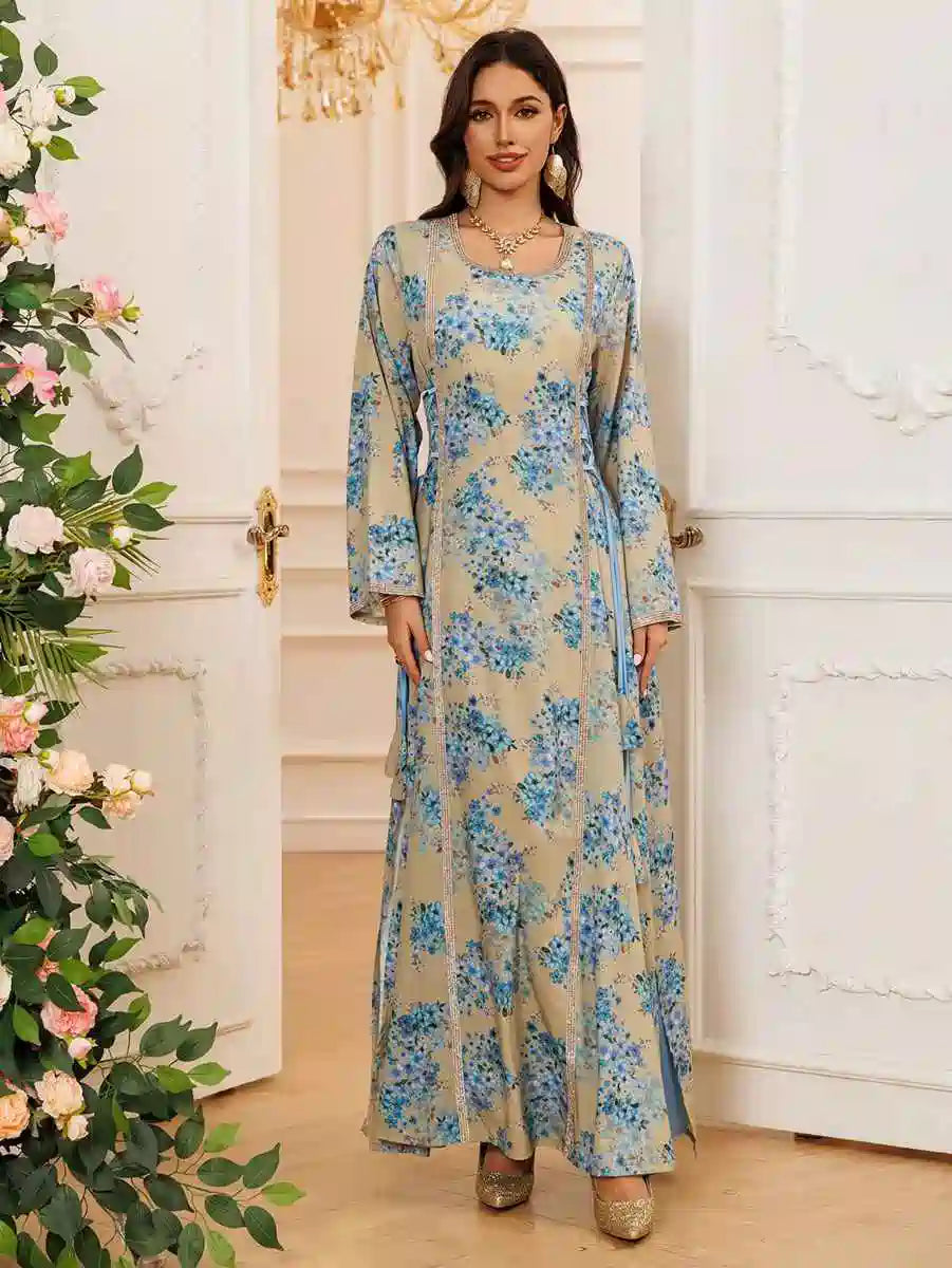 Eid Dress Floral Printed Caftan Kaftan Dress #25441