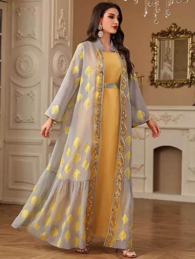 2 Pieces Set Embroidery Eid Caftan Kaftan Dress With Inner Dress #254212
