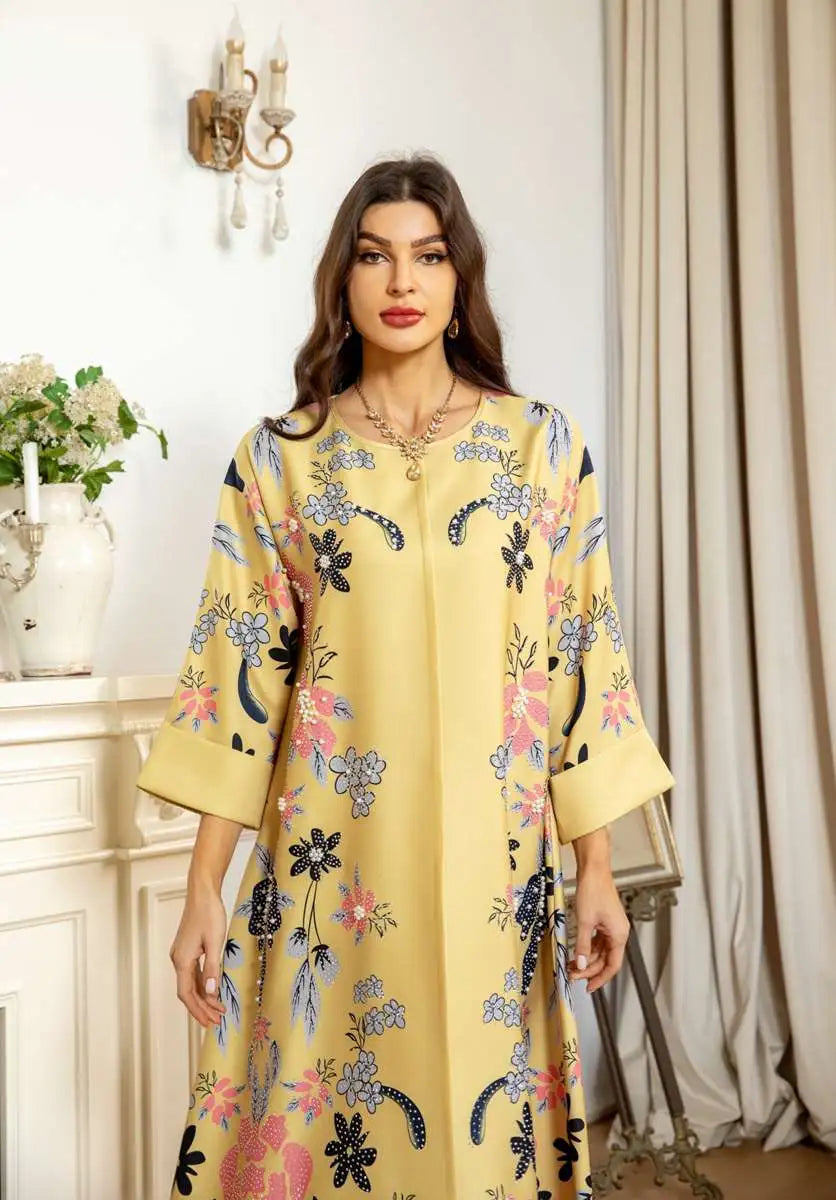 Hotfix Rhinestone Eid Dress Burn-out Caftan Kaftan Dress