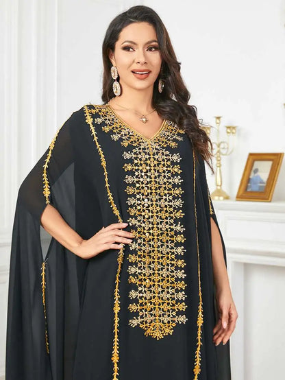 Embroidery Chiffon Eid Dress Muslim Women Caftan Kaftan Dress