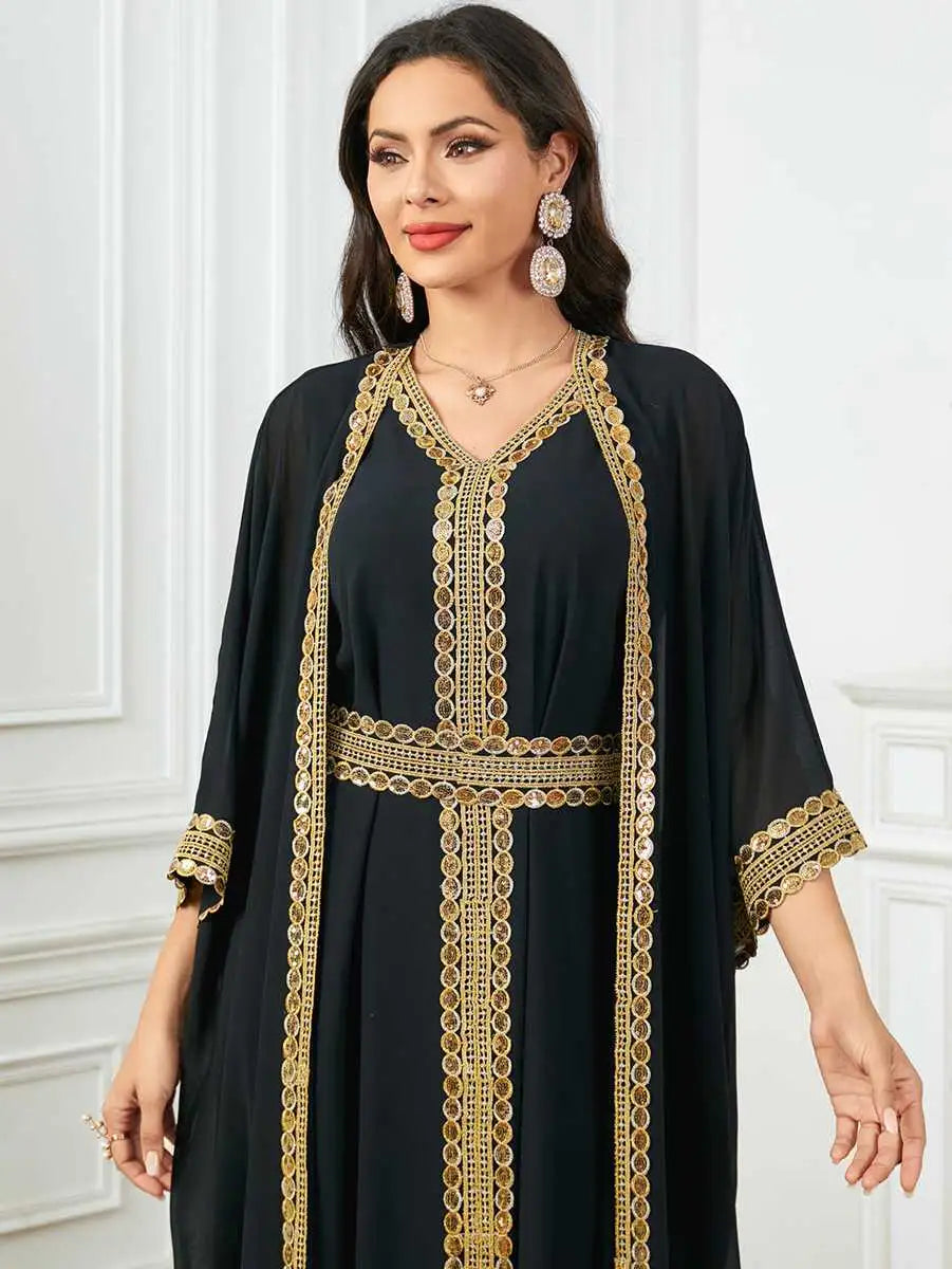 Eid Chiffon Dress 2 Pieces Caftan Kaftan Dress With Inner Sleeveless Dress