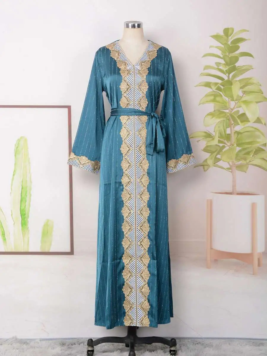 Hotfix Rhinestone Eid Dress Muslim Women Caftan Kaftan Dress