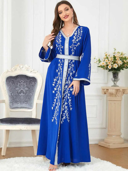 Eid Embroidered Blue Women Kaftan Dress Jalabiya