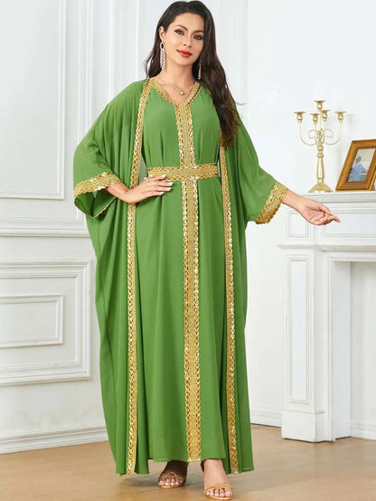 Eid Chiffon Dress 2 Pieces Caftan Kaftan Dress With Inner Sleeveless Dress