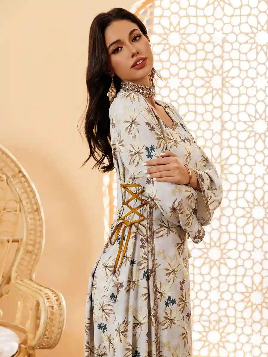 Eid Dress Floral Printed Caftan Kaftan Dress #25441