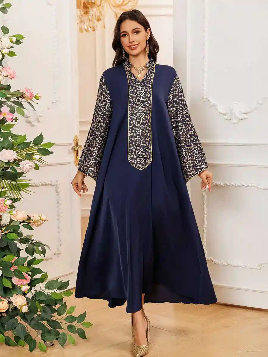 fitted lace wedding dress Long Elegant Kaftan Embroidered Teal Blue – Reflektion Design main image 1