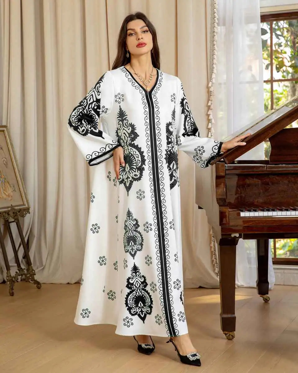 Beads Rhinestone Eid Dress Mulsim Women Caftan Kaftan Dress