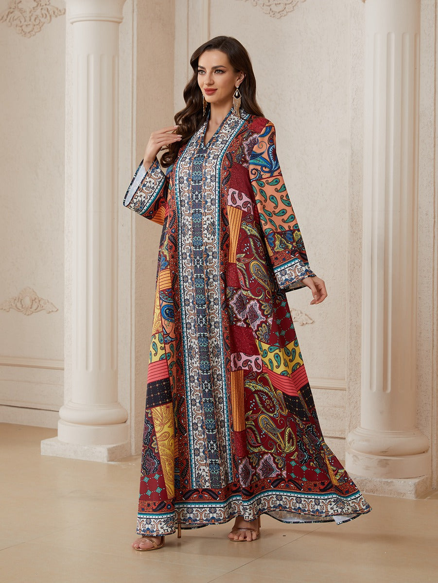 Hotfix Rhinestones Printed Caftan Kaftan Dress For Women - Mukhawar Jalabiya Eid Dress -  #26SX34