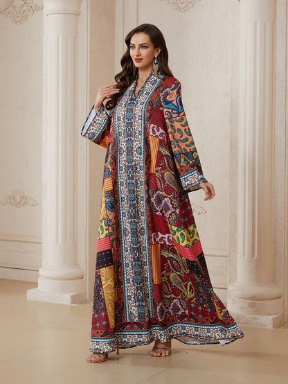 Hotfix Rhinestones Printed Caftan Kaftan Dress For Women - Mukhawar Jalabiya Eid Dress -  #26SX34