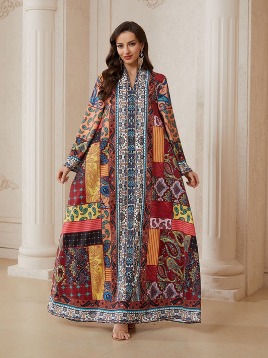 Hotfix Rhinestones Printed Caftan Kaftan Dress For Women - Mukhawar Jalabiya Eid Dress -  #26SX34