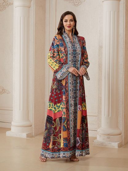 Hotfix Rhinestones Printed Caftan Kaftan Dress For Women - Mukhawar Jalabiya Eid Dress -  #26SX34