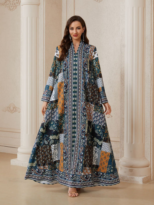 Hotfix Rhinestones Printed Caftan Kaftan Dress For Women - Mukhawar Jalabiya Eid Dress -  #26SX33
