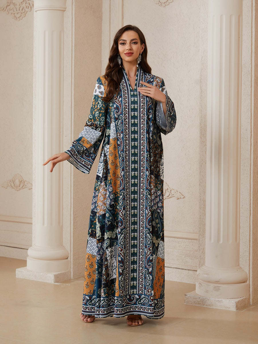 Hotfix Rhinestones Printed Caftan Kaftan Dress For Women - Mukhawar Jalabiya Eid Dress -  #26SX33